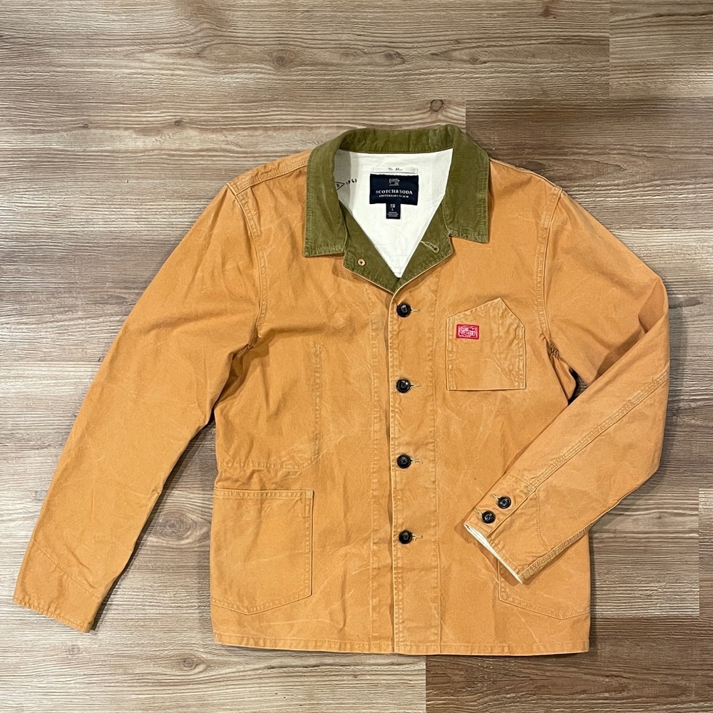 Scotch & Soda Brown Jacket with Green Cord Collar